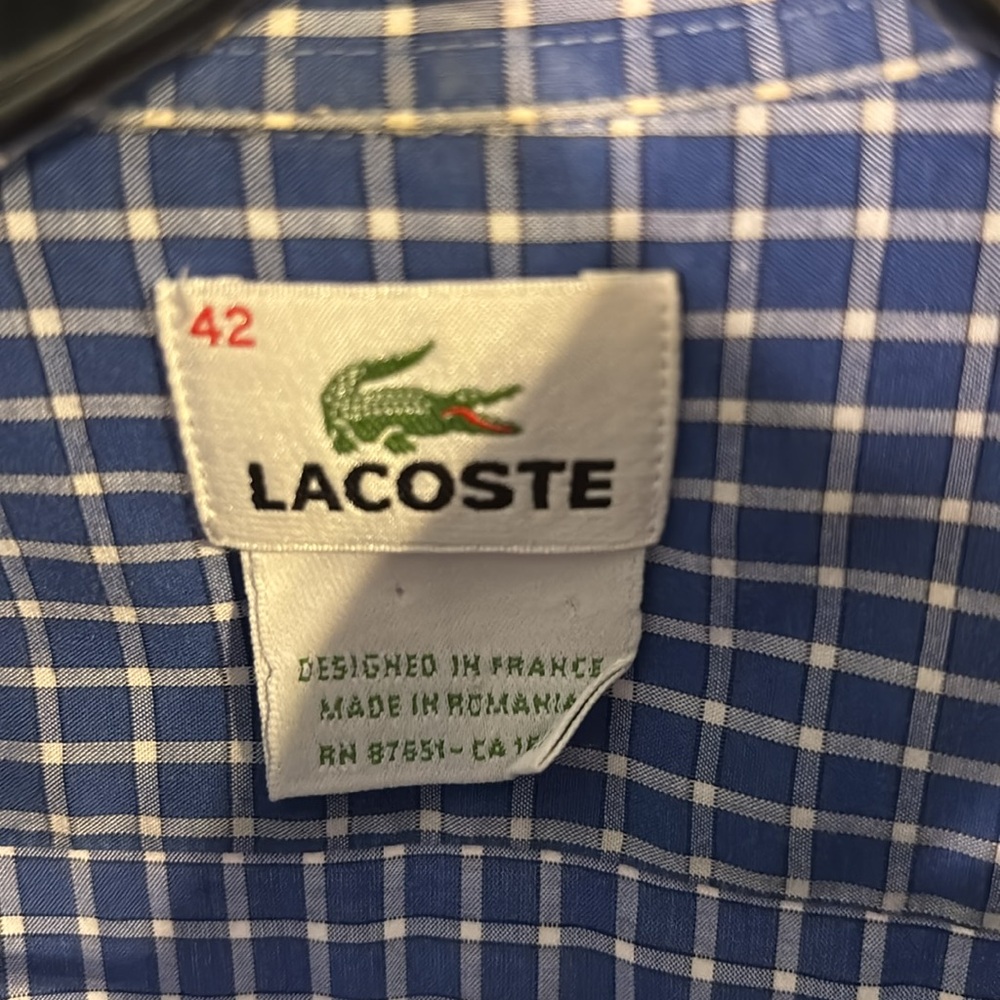 Lacoste Men's Blue Checkered Shirt Size 42 - Picture 3 of 7